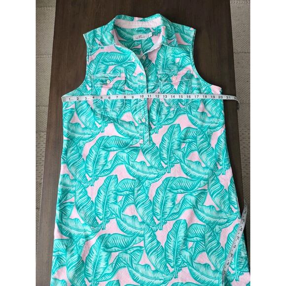 Vineyard Vines Green & Pink Banana Leaf Margo Shirt Dress Size 10 EUC - Picture 6 of 10